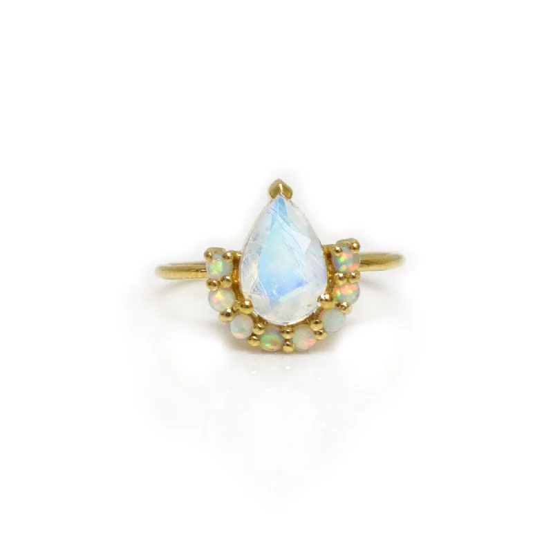 Personalized Diamond Rings-Opal & Moonstone Ballerina Ring