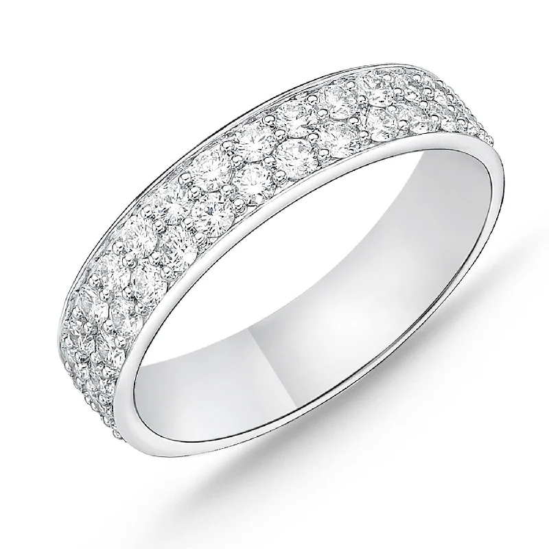 Statement Diamond Rings-Memoire 18K White Gold Two-Row Halfway Pave Silk Diamond Band