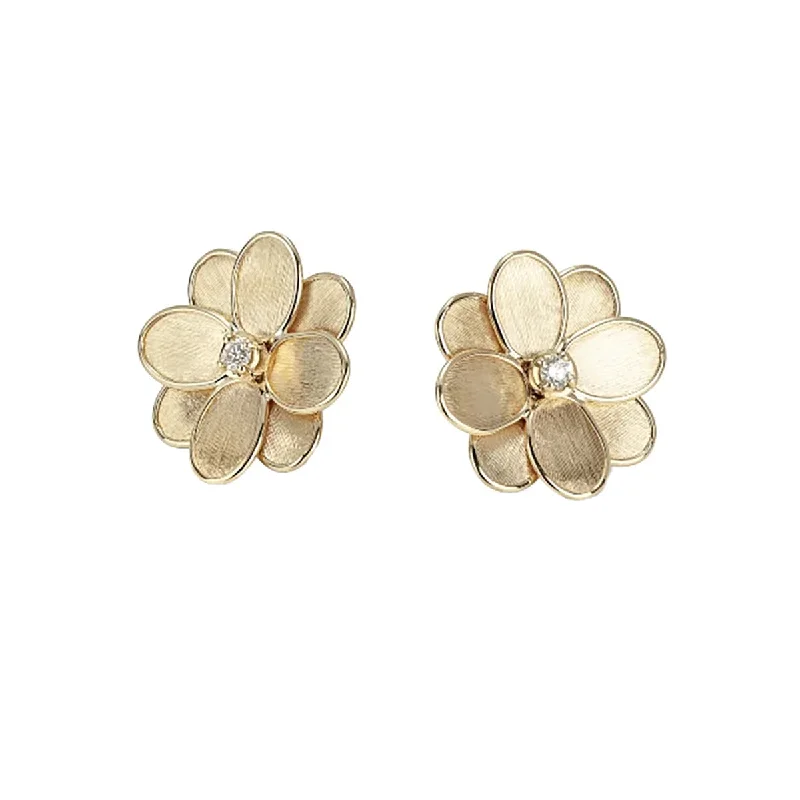 Red Earrings-18K Yellow Gold and Diamond Flower Stud Earrings