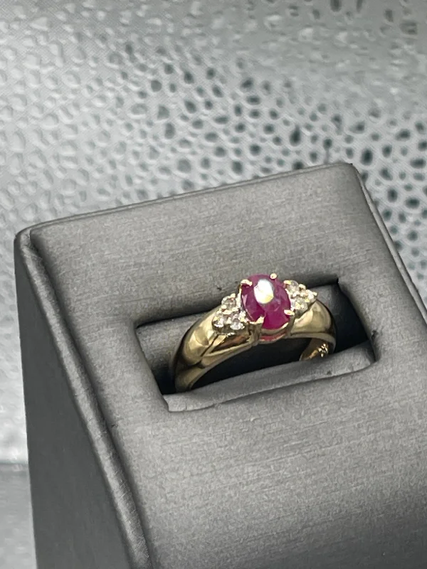 Platinum Engagement Rings-A Beautiful Ladies 14 Karat Yellow Gold Oval Ruby & Diamond Ring