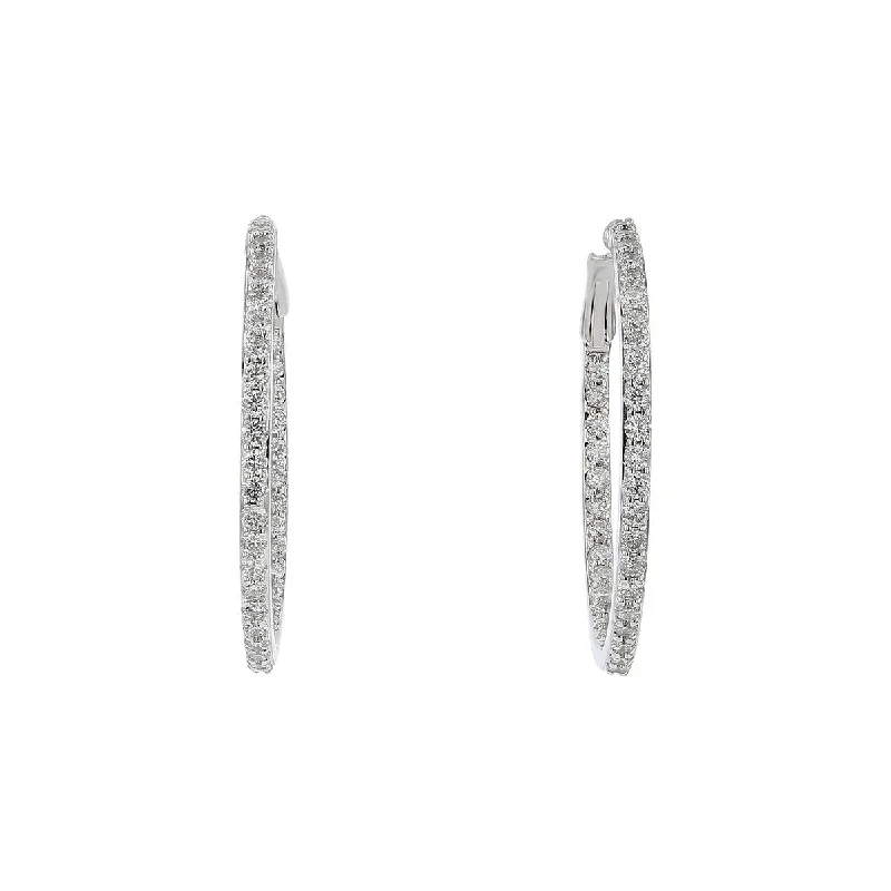 Luxurious Earrings-14K White Gold Diamond Inside Out Hoop Earrings