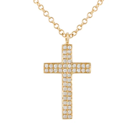 Classic Diamond Necklaces-14K Yellow Gold Diamond Pave Cross Necklace