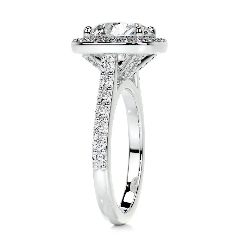 Crystal Rings-Elegant Round Brilliant Diamond Pavé Engagement Ring in 14K White Gold