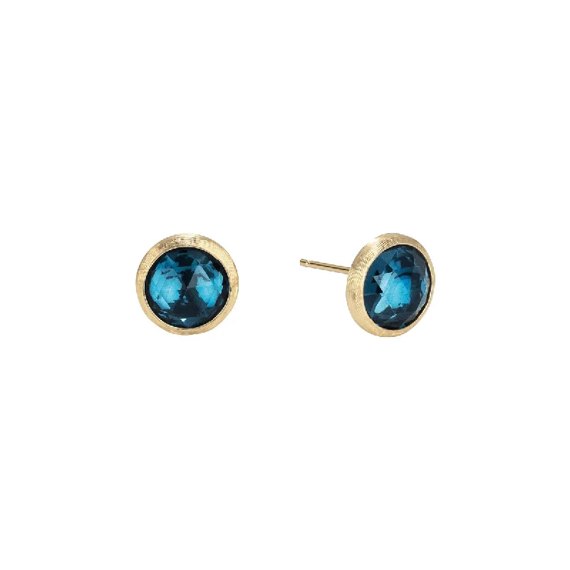 Pair of Earrings-18K Yellow Gold Blue Topaz Stud Earrings