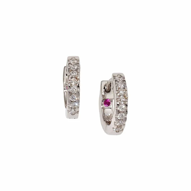 Gold Plated Hoop Earrings-Single Line Diamond Extra Small Huggie Earrings