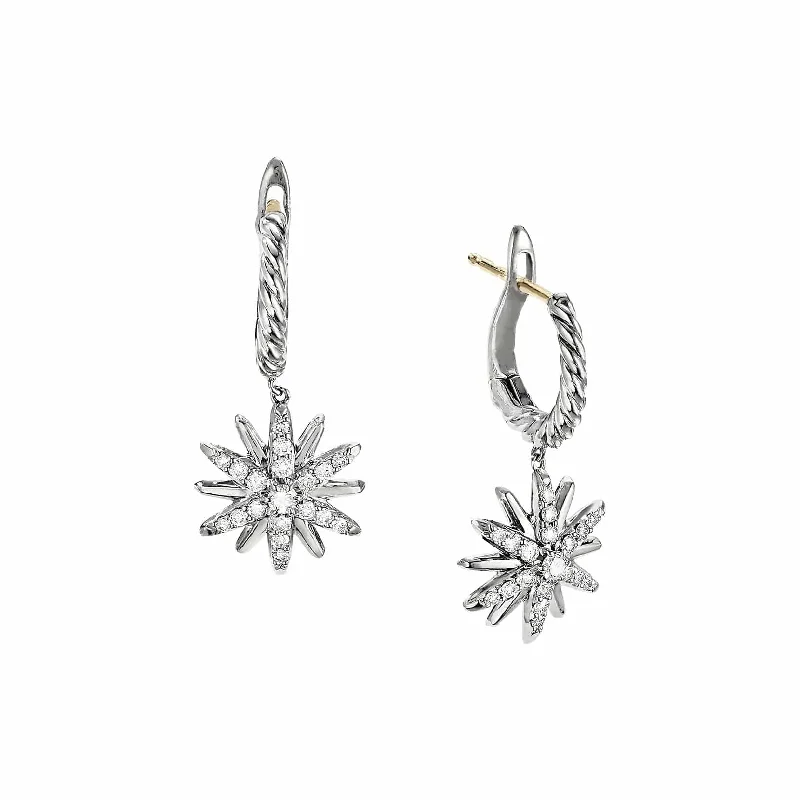 Diamond Drop Earrings-Starburst Drop Earrings with Diamonds