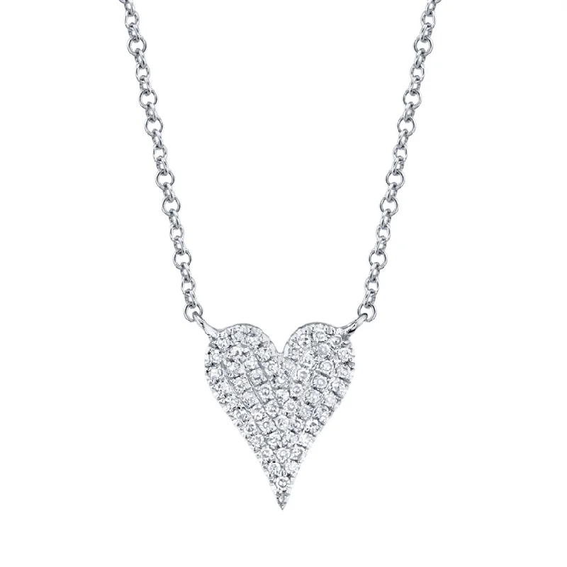 Colorful Gemstone Necklaces-14K White Gold Pave Diamond Heart Necklace (Small)