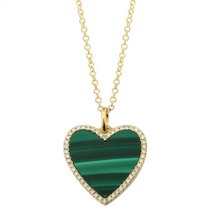 Vintage Pendant Necklaces-14K Yellow Gold Diamond + Malachite Small Heart Necklace