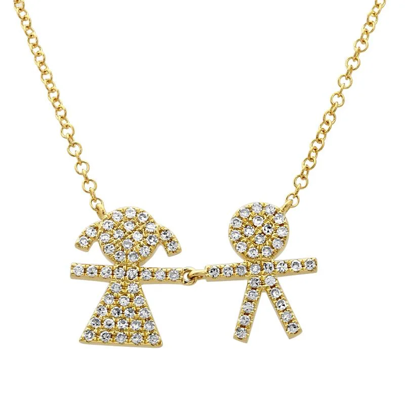 Art Deco Necklaces-14K Yellow Diamond Boy & Girl Necklace