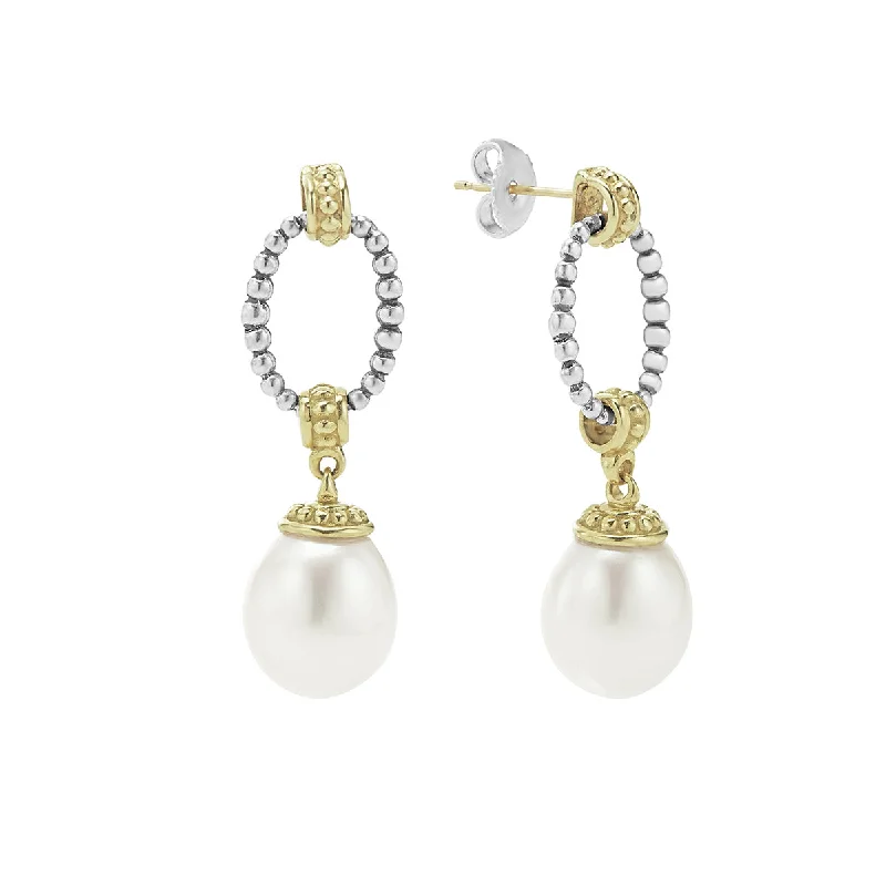 Matching Earrings-Two Tone Drop Pearl Earrings