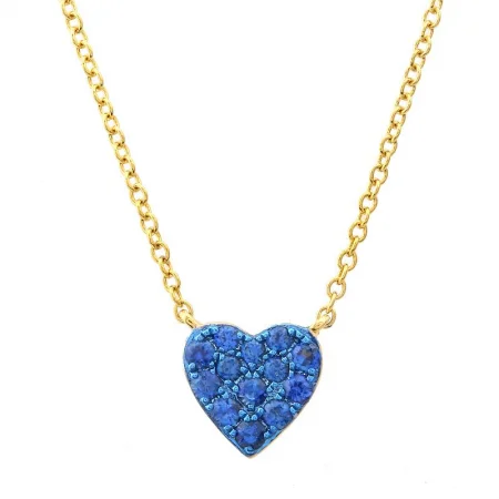 Fashion Pendant Necklaces-14k Yellow Gold Blue Sapphire With Color Rhodium Heart Necklace