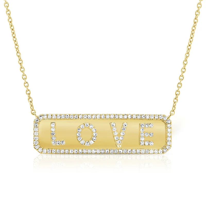 Classic Diamond Necklaces-14K Yellow Gold Diamond "Love" Plate Necklace