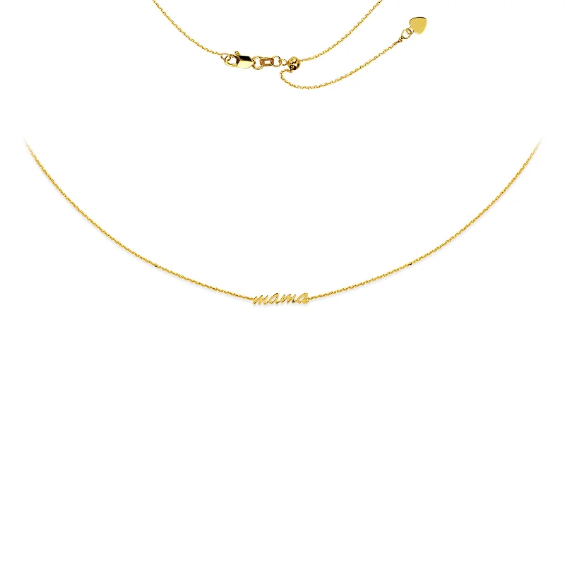 Handmade Gold Necklaces-14K Yellow Script MAMA Adjustable Choker