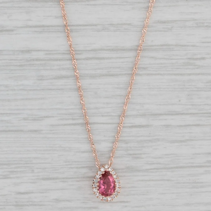 Gold-Plated Necklaces-New 0.50ctw Pink Tourmaline Diamond Teardrop Pendant Necklace 14k Rose Gold