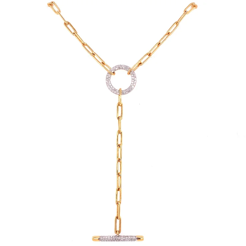 Colorful Pendant Necklaces-14K Yellow Gold Diamond Circle & Bar Y Paper Clip Necklace