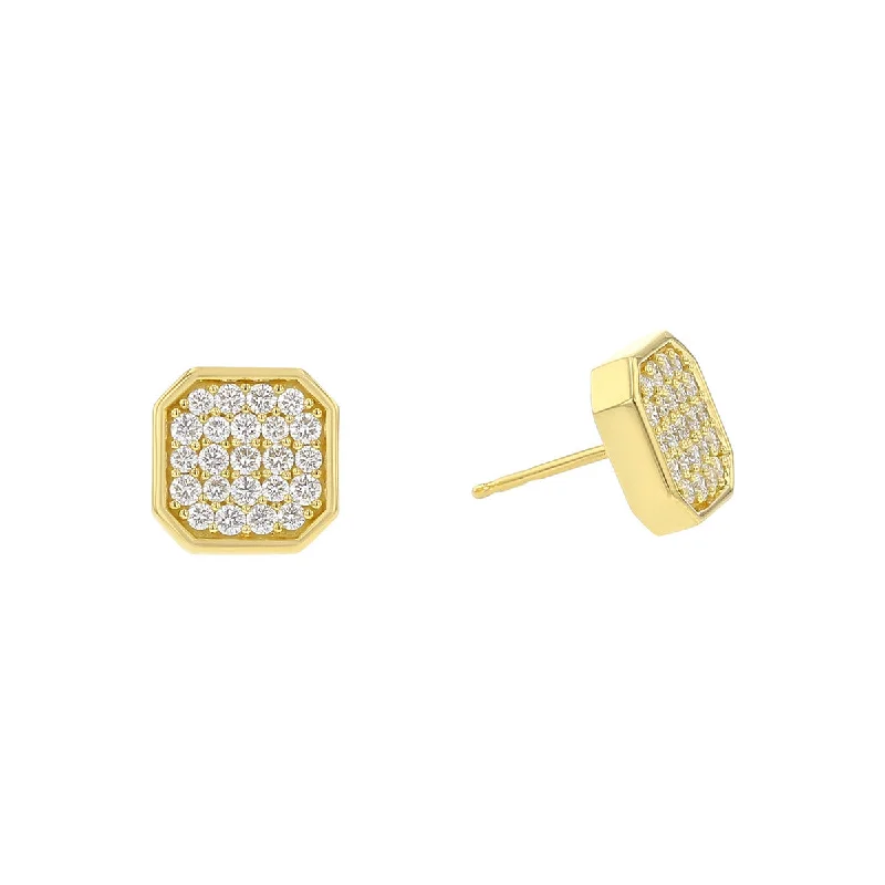 Silver-Plated Earrings-Asscher Shape Pave Stud Earrings