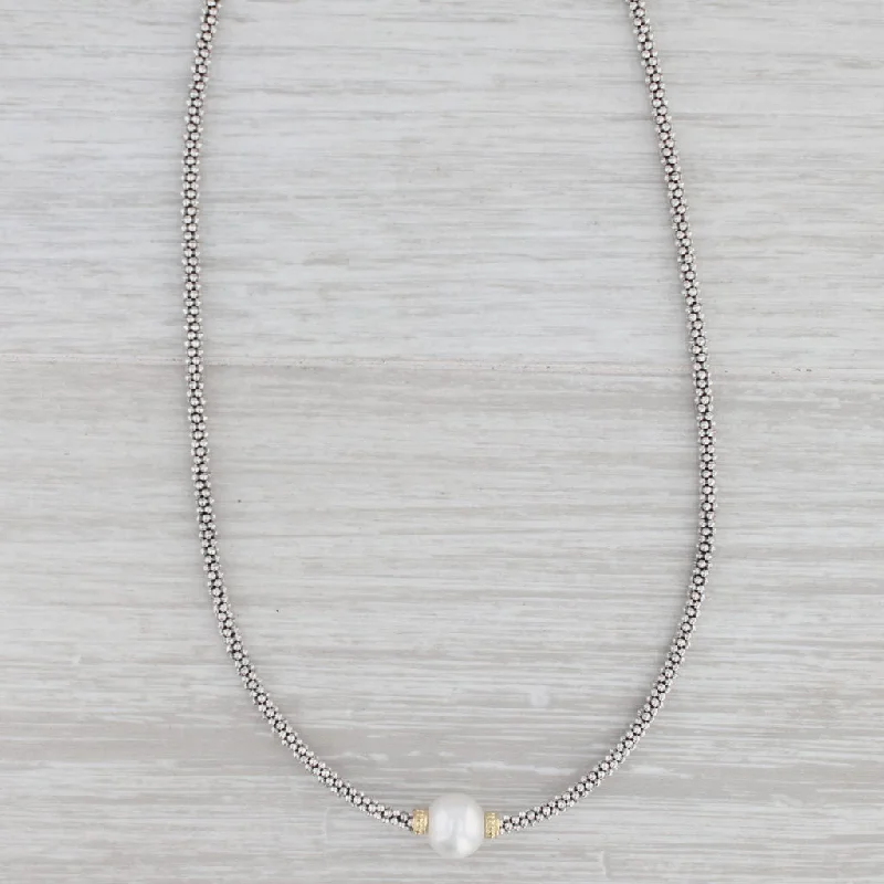 Pearl Necklaces-New Lagos Luna Caviar Pearl Necklace Sterling Silver 18k Gold 16" Pouch Tags