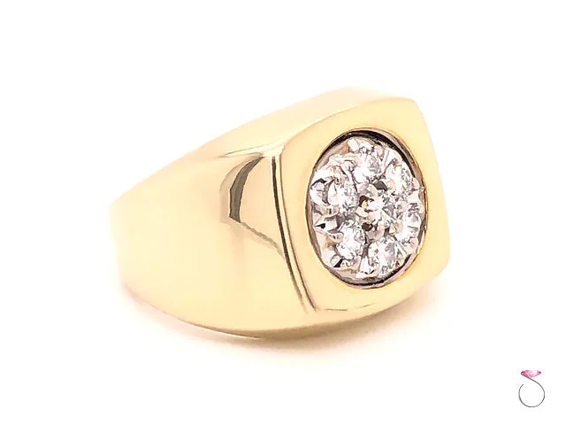 Vintage Gemstone Rings-Men's Diamond Cluster Pinky Ring in 14k Yellow Gold