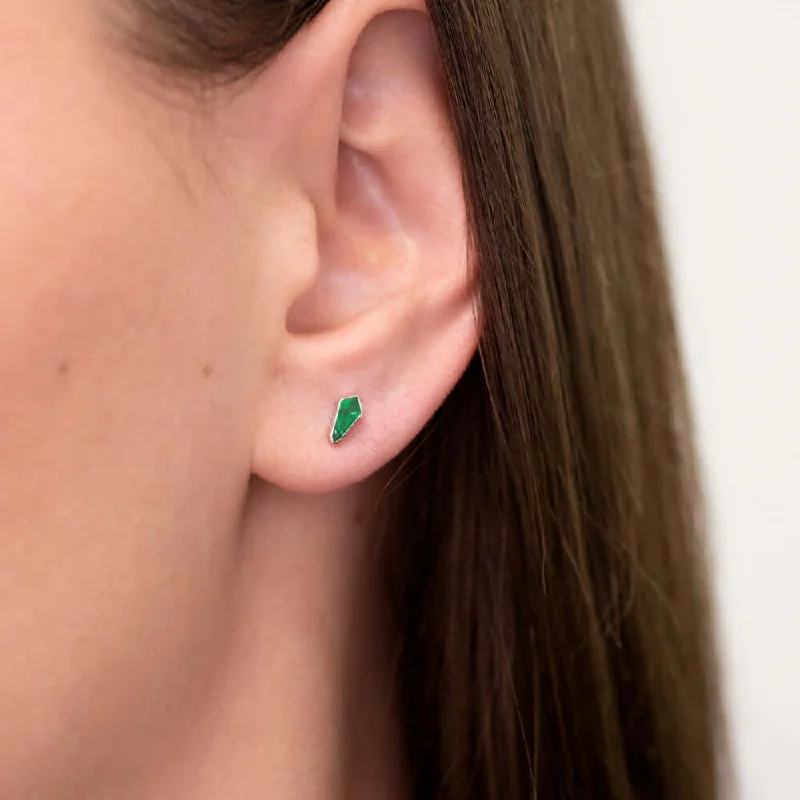 Soft Earrings-CUSTOM CUT KITE SHAPE EMERALD STUD EARRINGS MINIMALIST GEOMETRIC 14K WHITE GOLD