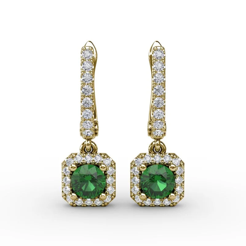 White Earrings-FANA Emerald and Diamond Cushion Cut Drop Earrings ER1641E