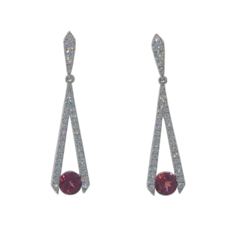 Twisted Earrings-Garnet and Diamond Drop Earrings in 18K White Gold