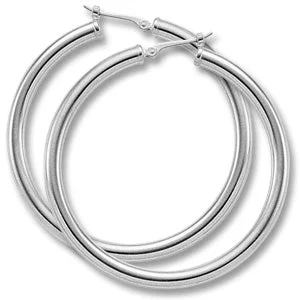 Casual Earrings-14K WHITE GOLD LARGE TUBE HOOP EARRINGS