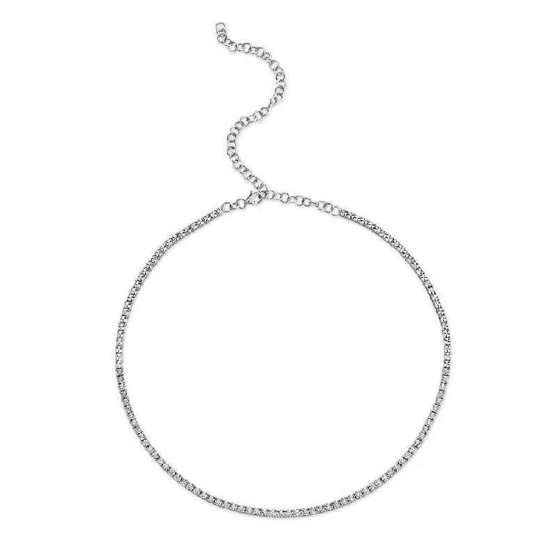 Thick Chain Necklaces-14K White Gold 0.95ct Diamond Tennis Adjustable Necklace