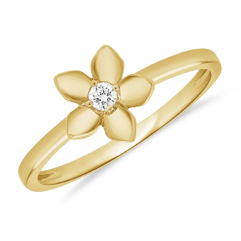 Multi-Stone Rings-14K Gold Flower Ring with Diamonds