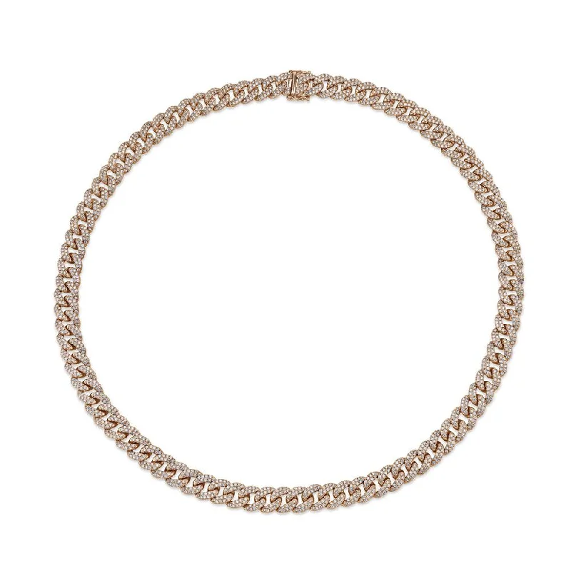 Silver Pendant Necklaces-14K Rose Gold Diamond Pave Link Necklace