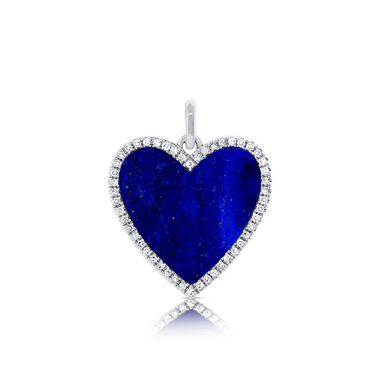 Geometric Silver Necklaces-14K White Gold Diamond + Lapis Heart  Necklace