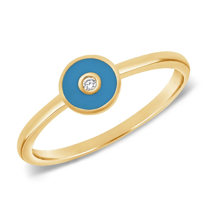 Personalized Diamond Rings-14K Gold Blue Circle Ring with Diamonds