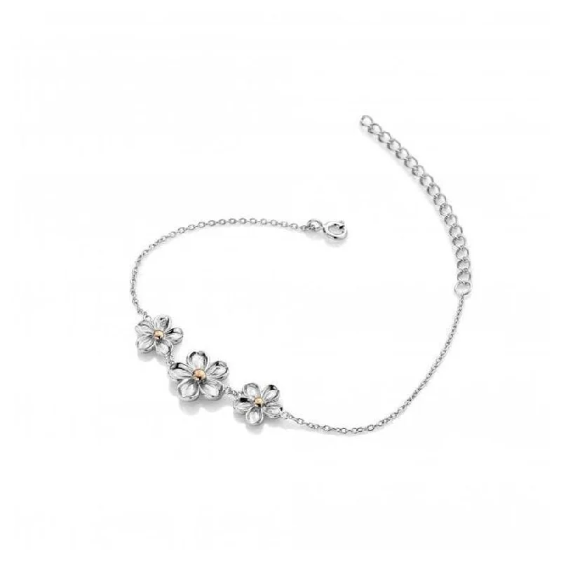 Diamond Bracelets-Silver and Rose Gold Plated Forget Me Not Diamond Set Bracelet