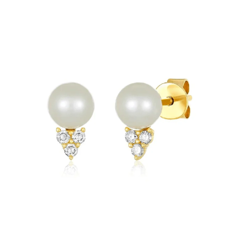 Luxury Earrings-Pearl Diamond Trio Studs