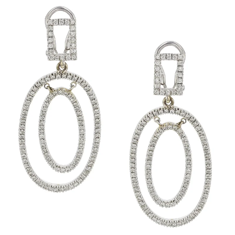 Drop Earrings-18K WHITE GOLD DIAMONDS=1.65CT OVAL DROP EARRINGS