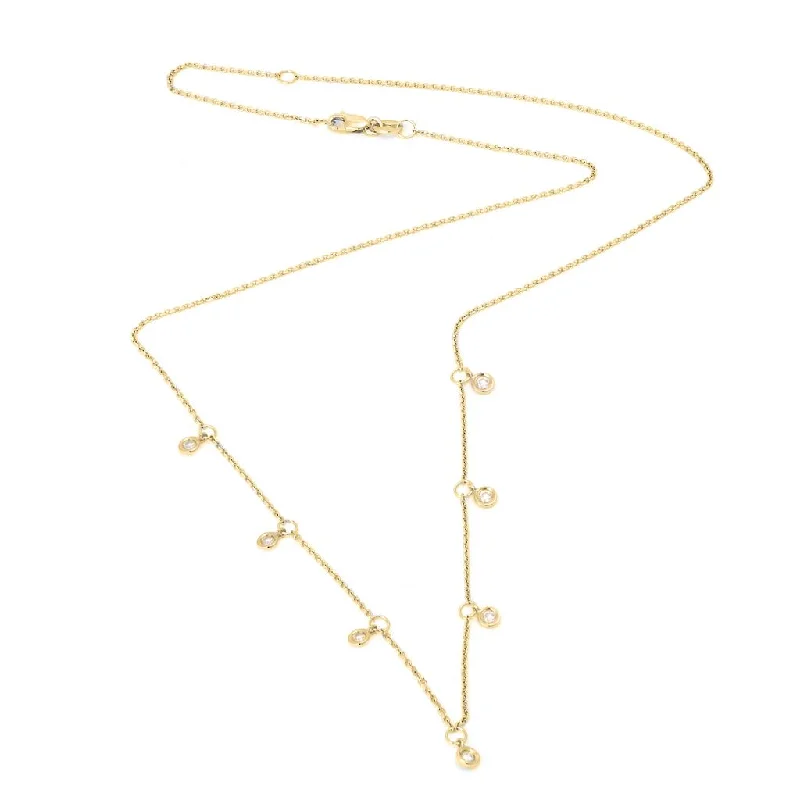 Boho Necklaces-14K Yellow Gold Dangle Diamond By The Yard Necklace