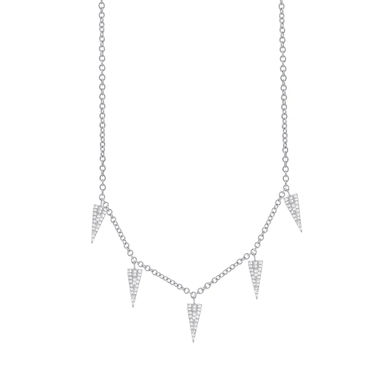 Vintage Pendant Necklaces-14K White Gold Diamond Pave Triangle Necklace