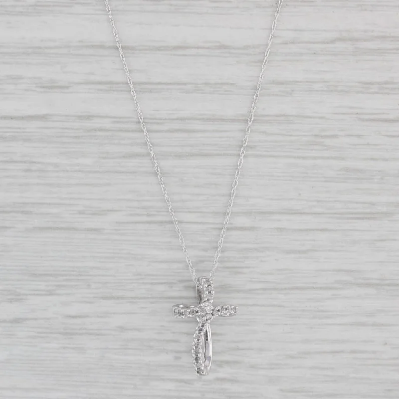 Diamond Pendant Necklaces-Diamond Cross Pendant Necklace 10k White Gold 19.5" Rope Chain