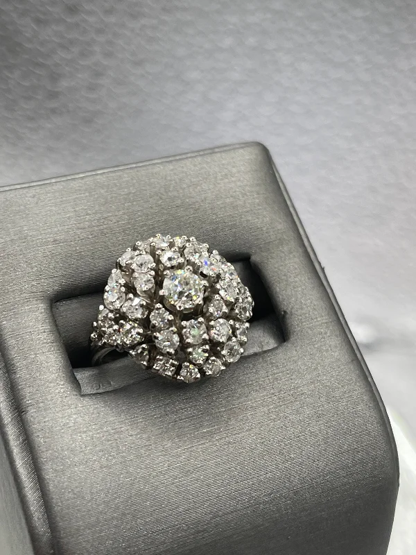 Ring for Proposal-Ladies Antique Platinum Diamond Bouquet Ring