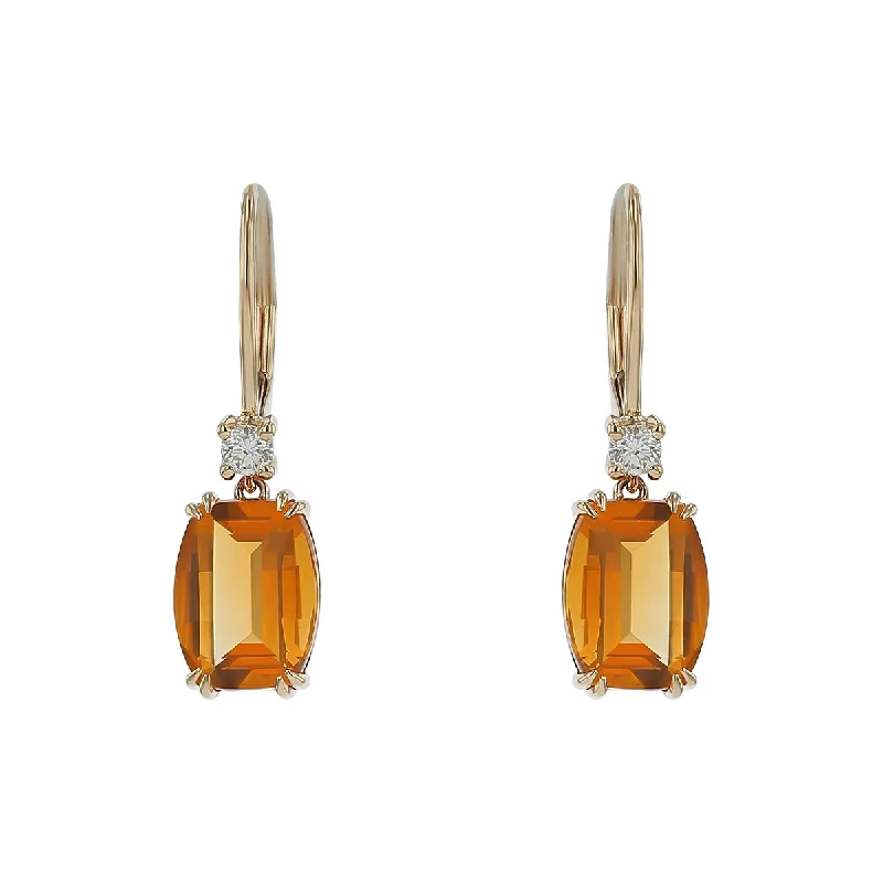 Sapphire Earrings-Citrine and Diamond Drop Earrings in 14K Yellow Gold