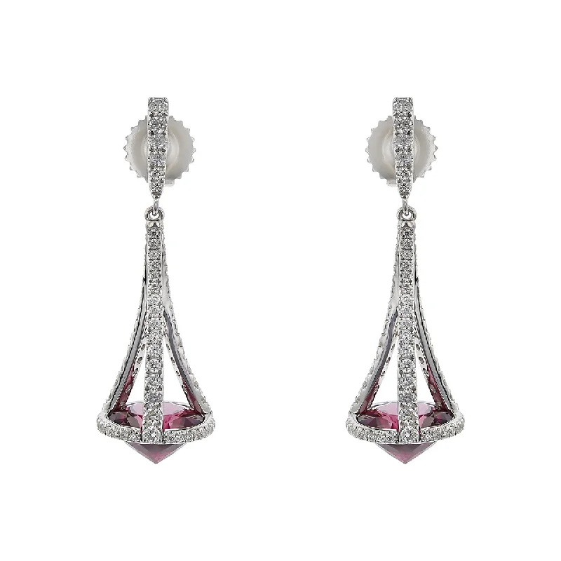 Diamond Earrings-Pastel Diamond Chandelier Garnet Drop Earrings