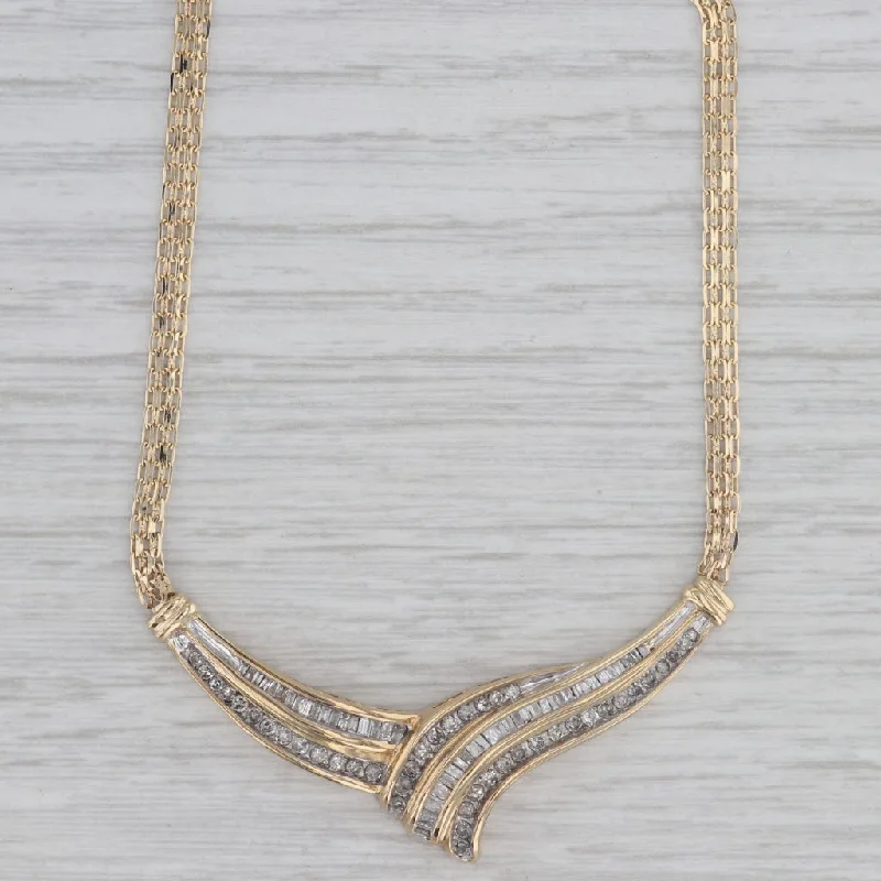 Pearl Necklaces-0.95ctw Diamond V Necklace 10k Yellow Gold 16.75" Bismarck Chain