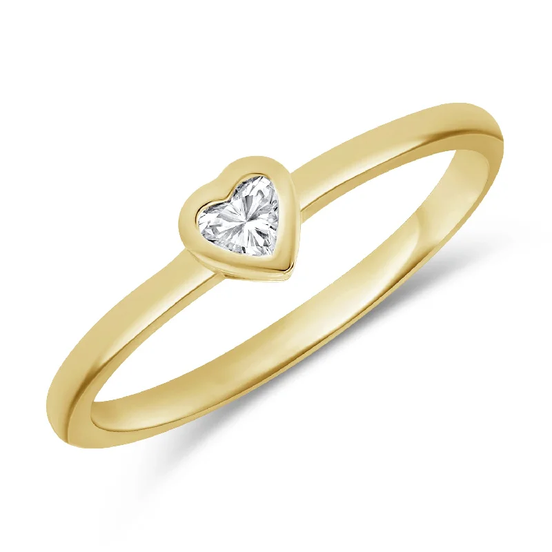 Yellow Gold Rings-14K Gold Heart Shaped Diamond Solitaire Ring