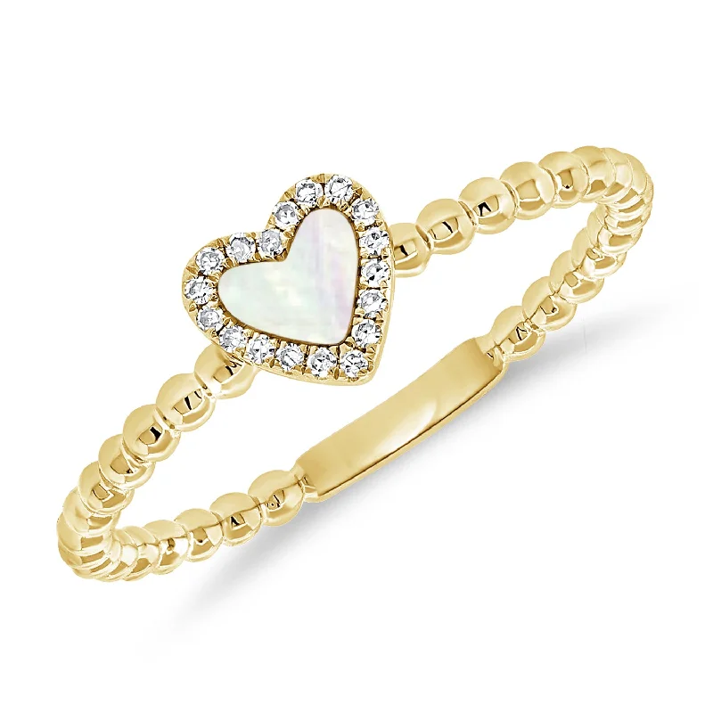 Pearl Rings-Mother of Pearl Heart Ring with Diamonds