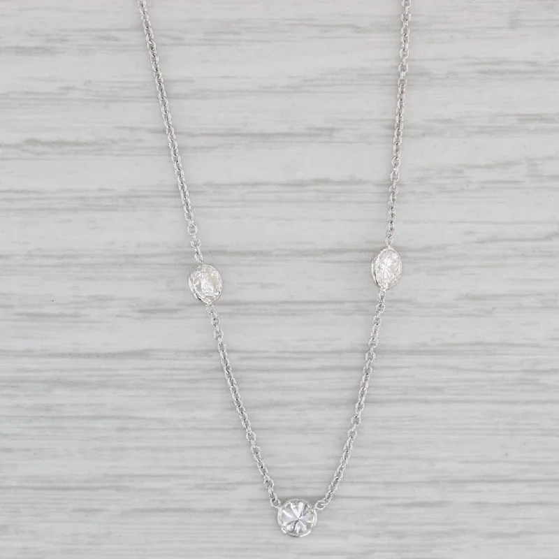 Gemstone Pendant Necklaces-New 1ctw Diamond By The Yard Station Necklace 14k White Gold Adjustable Chain