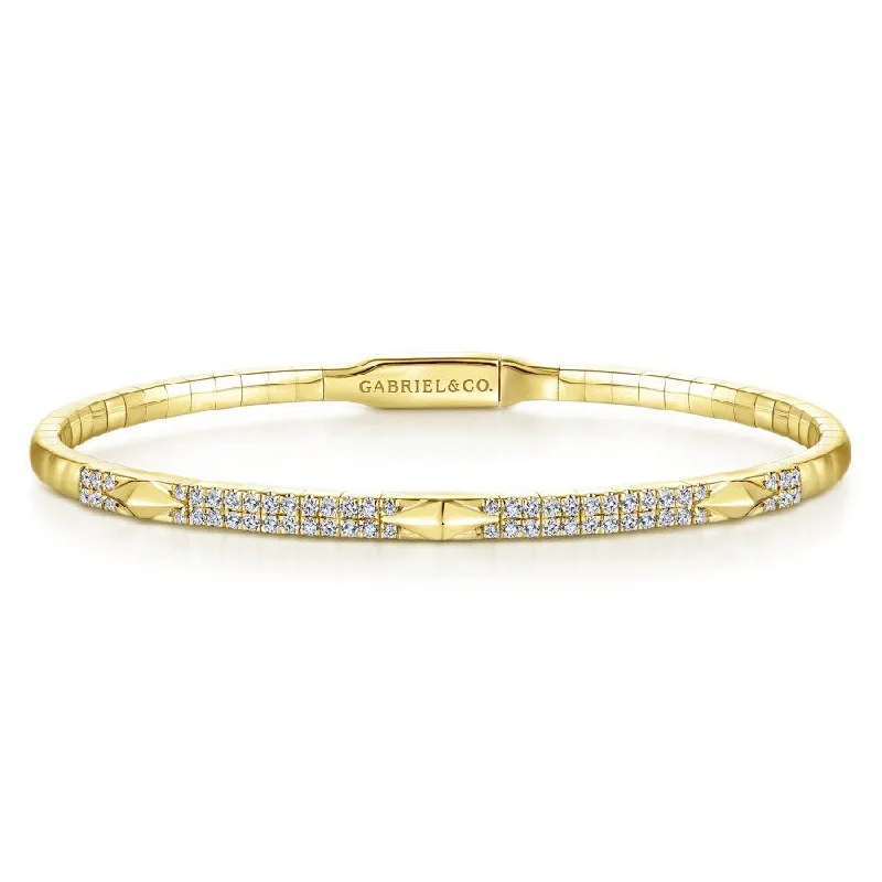 Wedding Gold Bangles-Gabriel & Co. - BG4187-65Y45JJ - 14K Yellow Gold Diamond Bangle with Pyramid Rhombus Stations