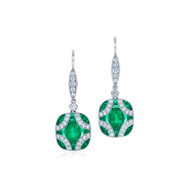 Fashionable Earrings-KWIAT Argyle Collection Emerald and Diamond Earrings E-28441E-0-DIAEME-18KW