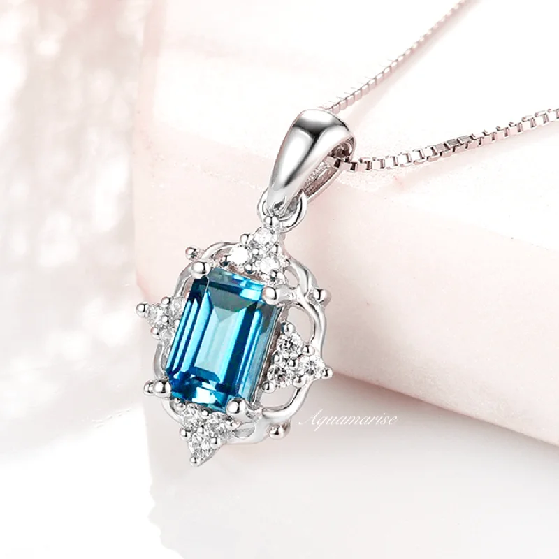 Silver Pendant Necklaces-Claire Natural London Blue Topaz Necklace- Sterling Silver