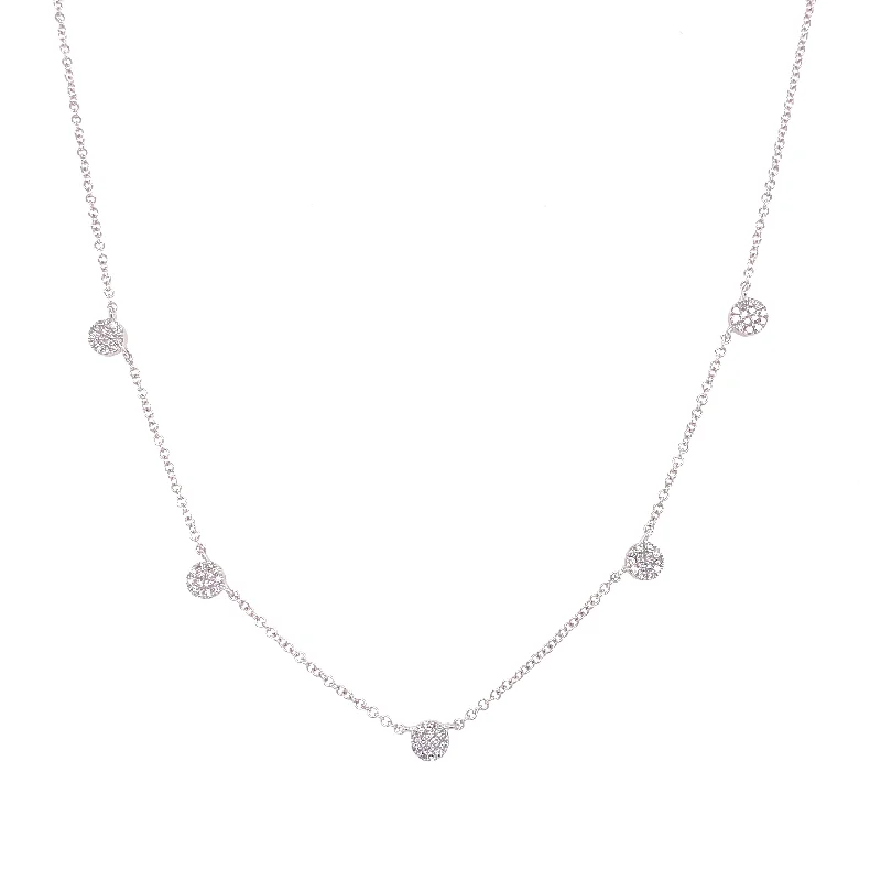 Beaded Pendant Necklaces-14K White Gold Diamond Mini Disc By The Yard Necklace