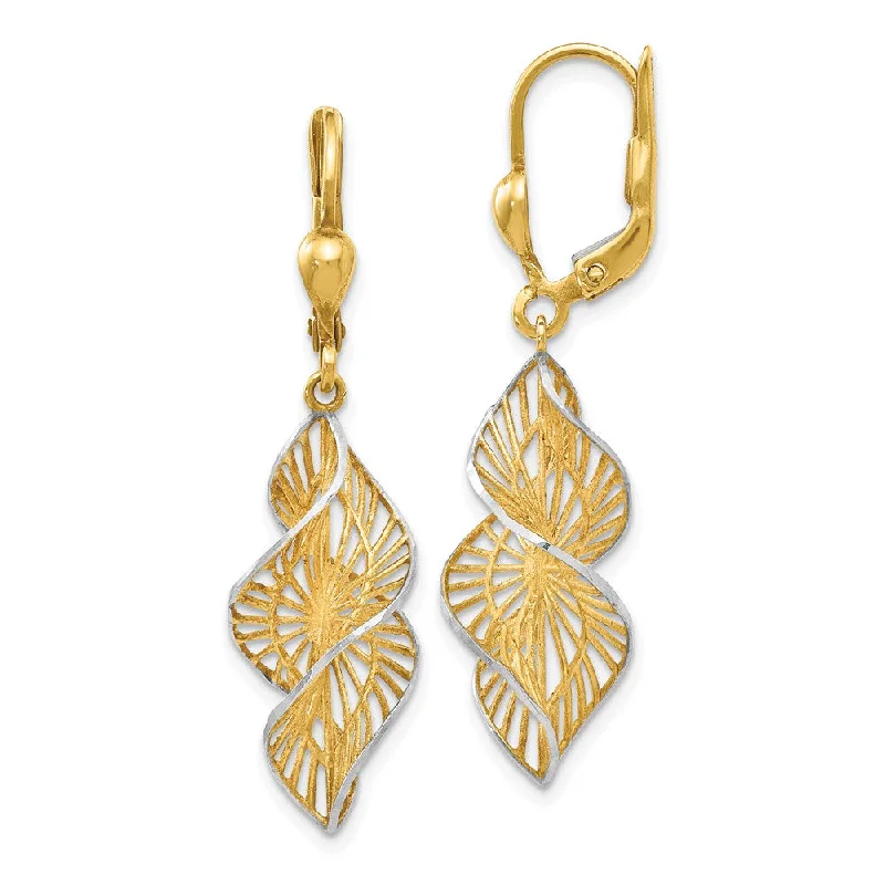 Handmade Gold Earrings-Leslie's 14K w/White Rhodium Textured Leverback Earrings LE668