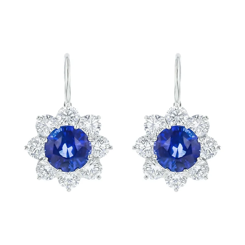 Classic Earrings-Sri Lankan Sapphire and Diamond Halo Drop Earrings